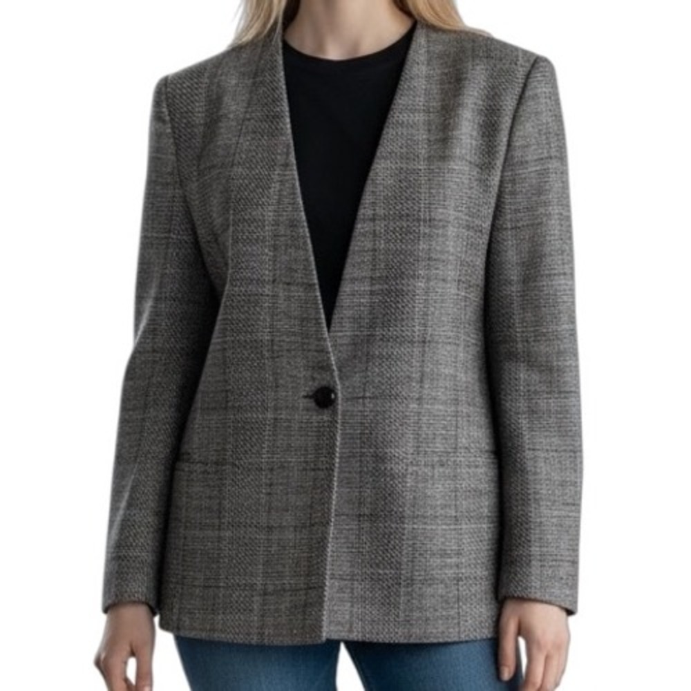 Barclay Square Women's Sz 10 Plaid Flecked Wool Silk Blazer Jacket Career Office